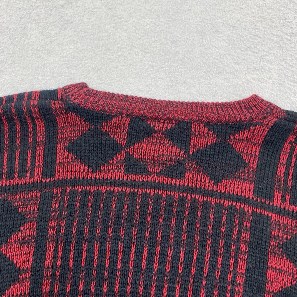 Vintage Playboy Sweater Mens 2X Red Black Pullover Crew Neck Leather Trim - Picture 6 of 9
